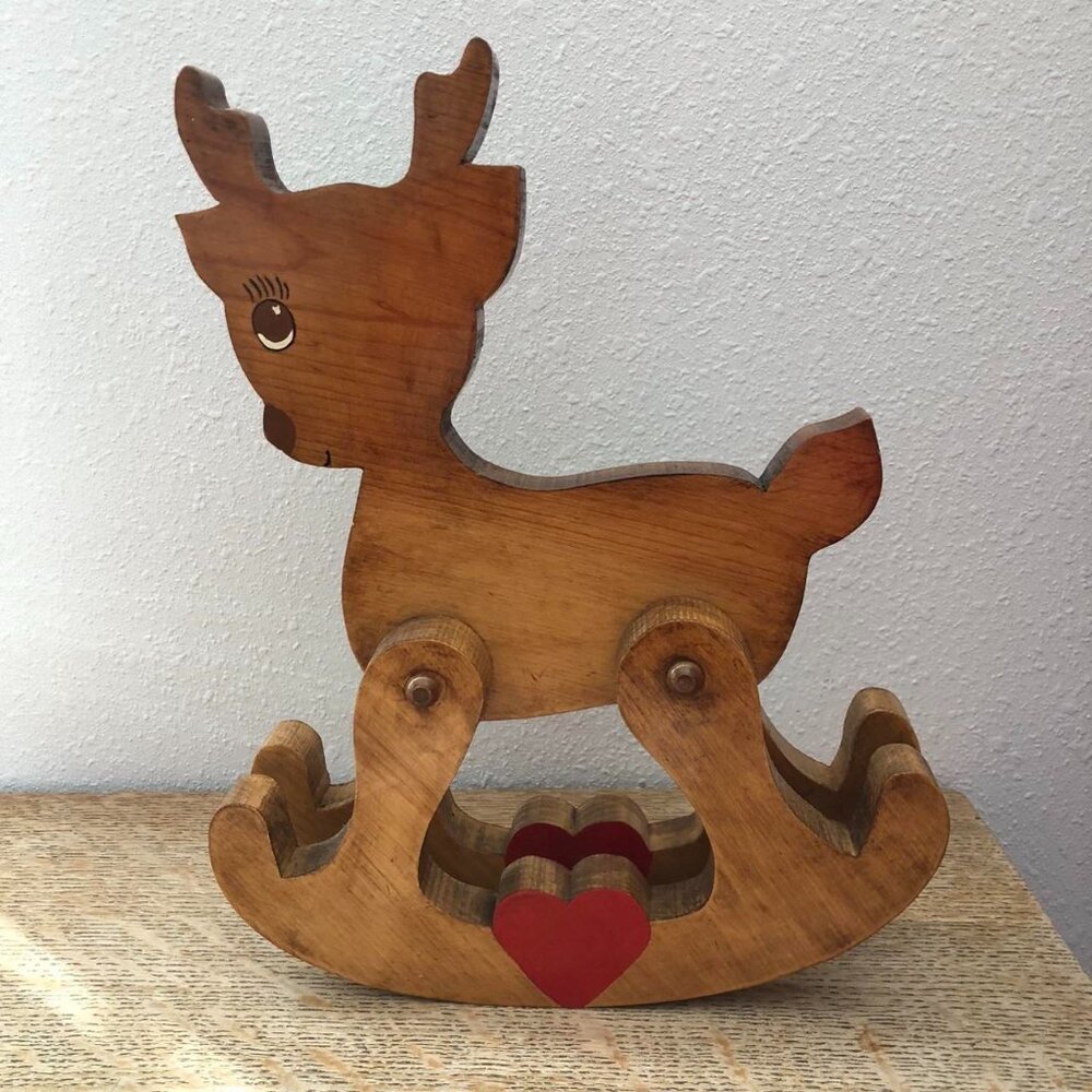 Vintage Handcrafted Small Wood Reindeer Rocker